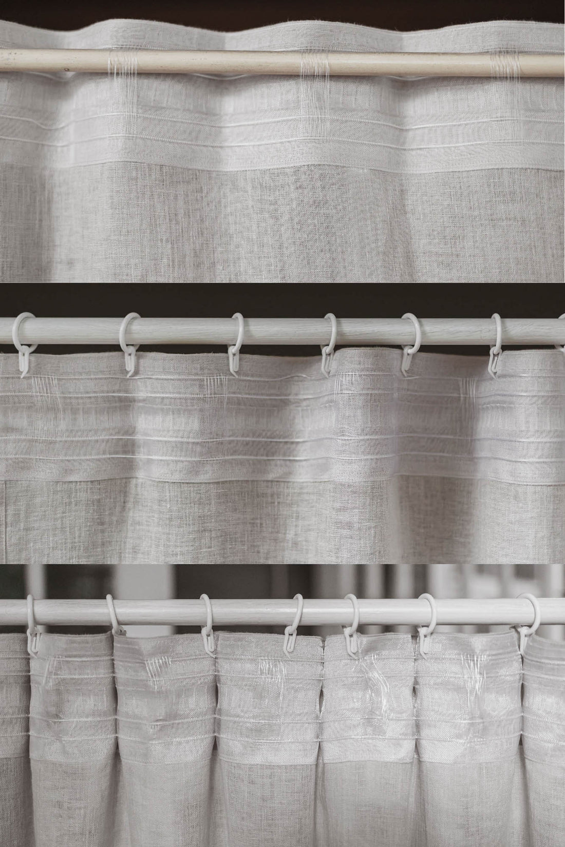 Hellcremefarbener, transparenter Leinenvorhang mit multifunktionalem Gardinenband