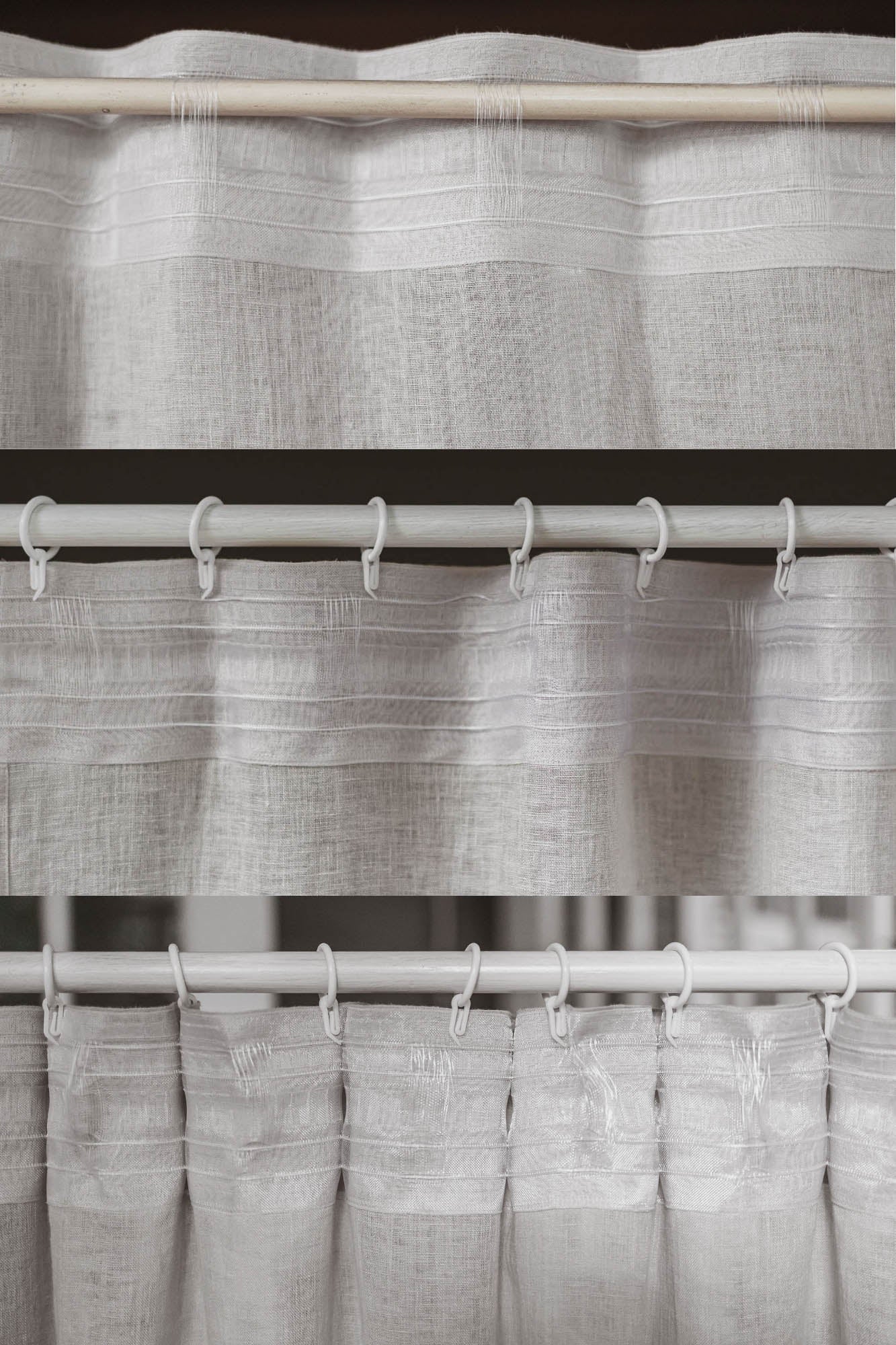Off-White Leinenvorhang aus transparentem Stoff mit Multifunktionsband