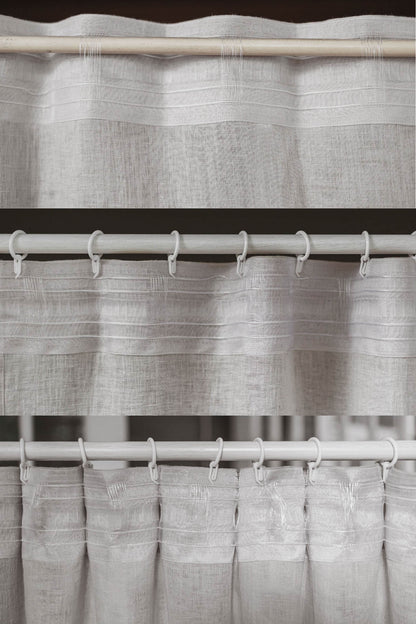 Off-White Leinenvorhang aus transparentem Stoff mit Multifunktionsband